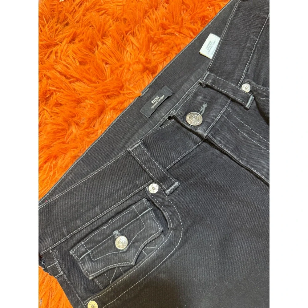 True Religion Ricky Relaxed Straight Black Jeans Mens 34 Horseshoe Stitch